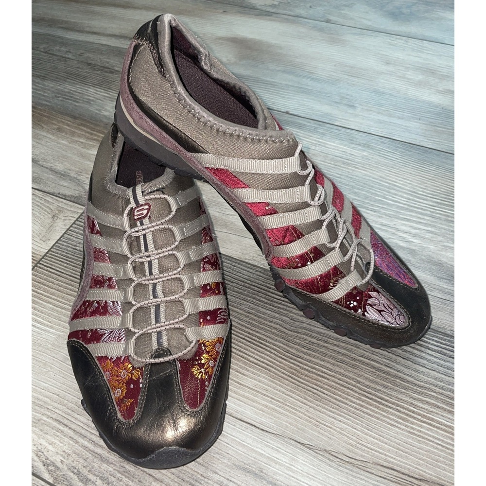 SKECHERS‎ Slip-On Flats Size 8 EUR 38 Patchwork Brown Floral Suede 21481